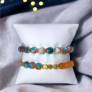 NWT Wool + Pepper Co. Jade & Sunstone Beaded Bracelet with gold accents